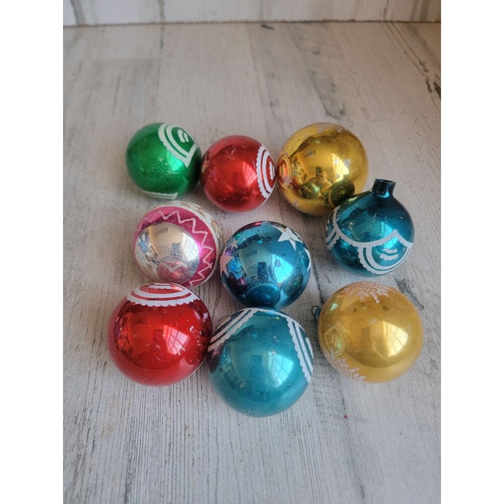 Vintage Mercury star design colorful glass‎ ornament Xmas set